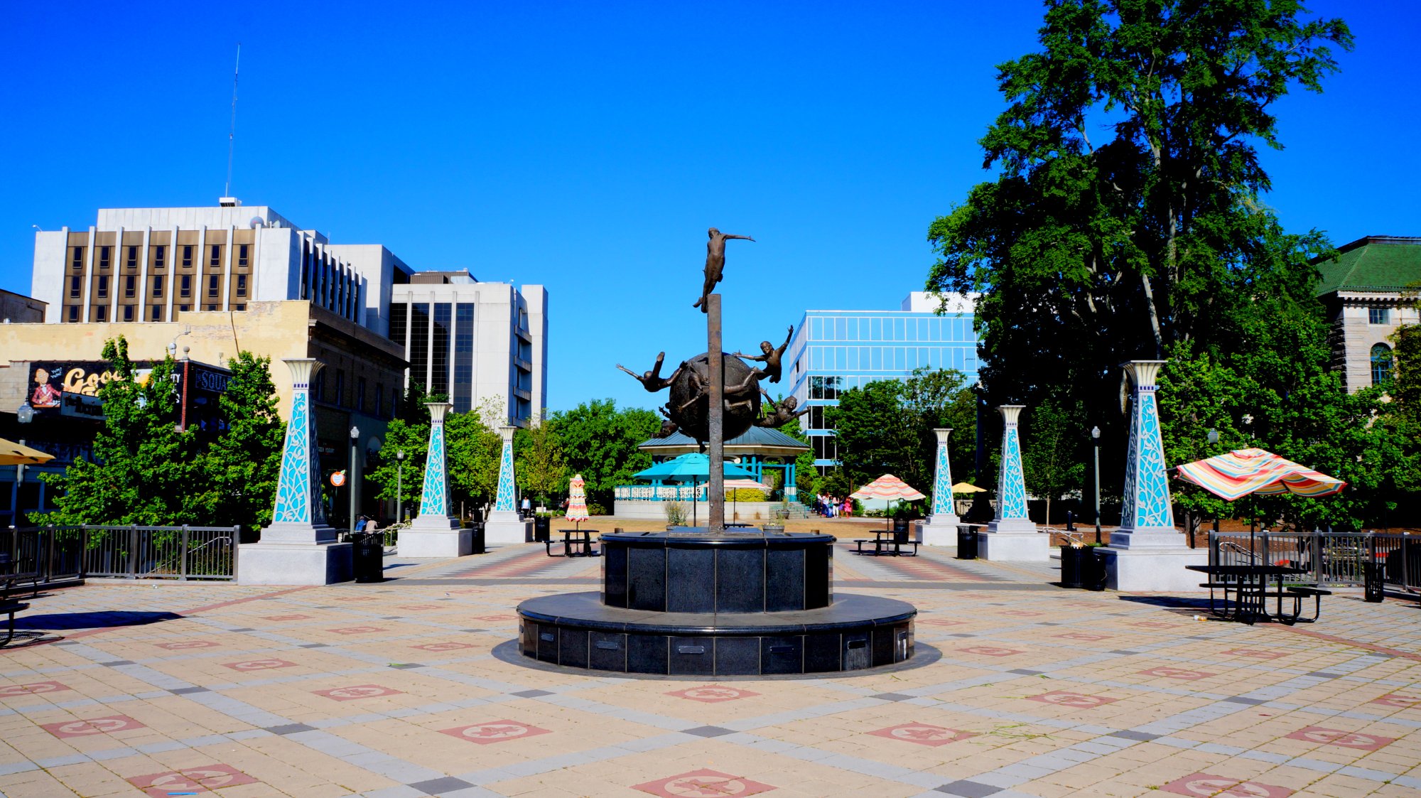 Decatur Square public plaza with sculpture in Decatur, Georgia